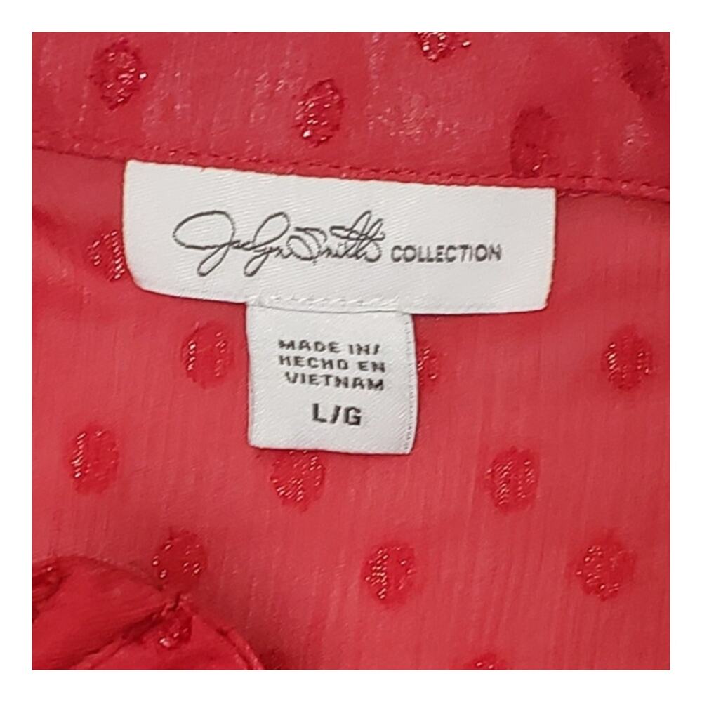 Jaclyn Smith Red Metallic Shimmer Blouse L Ruffle Sheer Victorian Whimsigoth Top - Picture 5 of 9